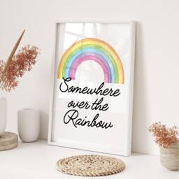 Somewhere Over The Rainbow Wall Art Print Nursery Bedroom Kids Room Pastel Decor Inspirational Quote Unframed Framed Gift - thumbnail 3