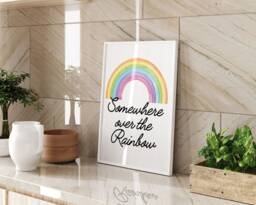 Somewhere Over The Rainbow Wall Art Print Nursery Bedroom Kids Room Pastel Decor Inspirational Quote Unframed Framed Gift - thumbnail 1