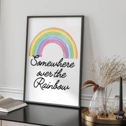 Somewhere Over The Rainbow Wall Art Print Nursery Bedroom Kids Room Pastel Decor Inspirational Quote Unframed Framed Gift - thumbnail 2