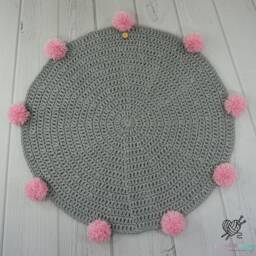 Crochet Nursery Rug Round Cotton Play Mat With Pom Poms - thumbnail 3