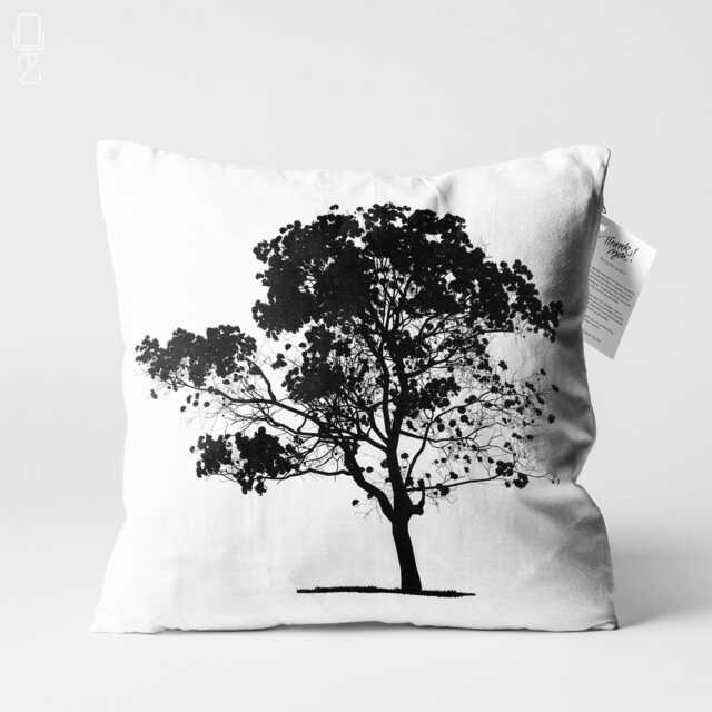 Pillow Cover With Black Tree Minimalist Design On The White, Double Sided Printing Soft Chenille Fabric Multi Size Options, Oeko-Tex - image 1