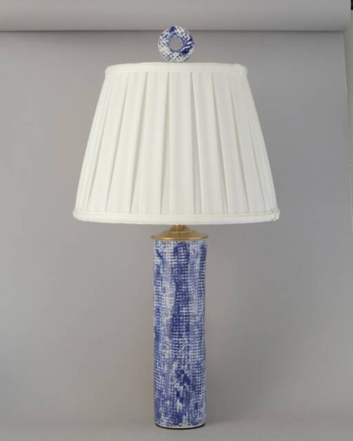 Handmade Ceramic Column Table Lamp Coastal Blue & White Decor - image 1