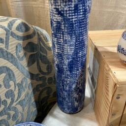 Handmade Ceramic Column Table Lamp Coastal Blue & White Decor - thumbnail 2