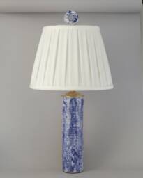 Handmade Ceramic Column Table Lamp Coastal Blue & White Decor - thumbnail 1