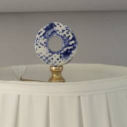 Handmade Ceramic Column Table Lamp Coastal Blue & White Decor - thumbnail 3