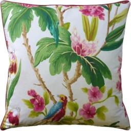 Seychelles in Ivory- Tropical Birds & Blooms - This Listing Is For One Pillow - thumbnail 1