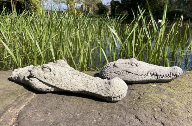 Pair Of Reconstituted Stone Garden Crocodile Head Ornaments - image 1
