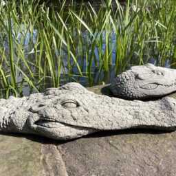 Pair Of Reconstituted Stone Garden Crocodile Head Ornaments - thumbnail 3