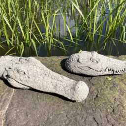 Pair Of Reconstituted Stone Garden Crocodile Head Ornaments - thumbnail 2