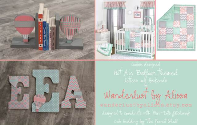 Hot Air Balloon Bookends - Custom Created To Coordinate With Your Decor Or Nursery Letters - Oh The Places You'll Go, Travel, Transportation - image 1