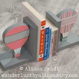 Hot Air Balloon Bookends - Custom Created To Coordinate With Your Decor Or Nursery Letters - Oh The Places You'll Go, Travel, Transportation - thumbnail 3
