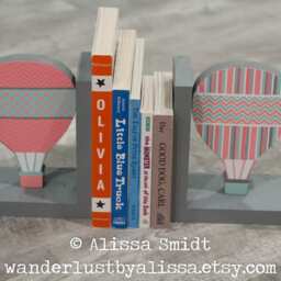 Hot Air Balloon Bookends - Custom Created To Coordinate With Your Decor Or Nursery Letters - Oh The Places You'll Go, Travel, Transportation - thumbnail 2