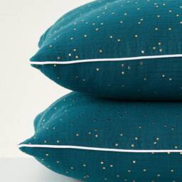 Kraftkids Muslin Pillowcase With Gold Dots On Petrol Blue - thumbnail 2