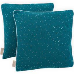 Kraftkids Muslin Pillowcase With Gold Dots On Petrol Blue - thumbnail 3