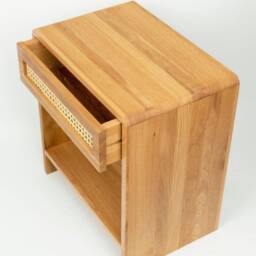 Nightstand With Rattan Drawer & Open Shelf in Solid Oak - thumbnail 2