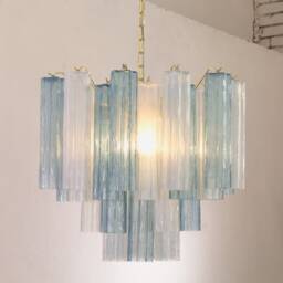 Murano Glass Chandelier, Italian Tronchi Vintage Style, Blue Opal Mix - thumbnail 3