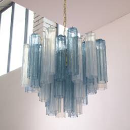 Murano Glass Chandelier, Italian Tronchi Vintage Style, Blue Opal Mix - thumbnail 2