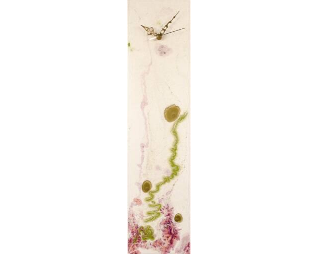 Purple & Gold Modern Wall Clock Or Table Clock, Glass Art For Home Decor, Unique White With Oak Stand Lights - image 1