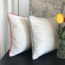 Cream Velvet Pillow Cover With Piping Decorative Cushion - thumbnail 1