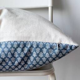 "Block Print Pillow Cover Floral Batik, Ethnic Indian Textile - 20"" X 20" - thumbnail 3