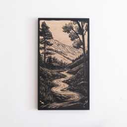 Mountain House Engraved Birch Wood Panel - Block Print Inspired Rocky Wall Art, Nature Lover Illustration Print, Cabin Hiker Gift - thumbnail 2