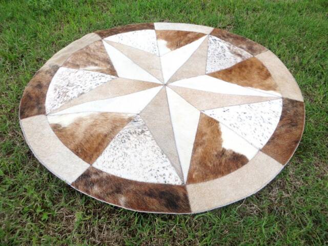 star Cowhide Rug Cow Hide Skin Cowskin Carpet Leather Round Handmade Patchwork Area 40 - image 1