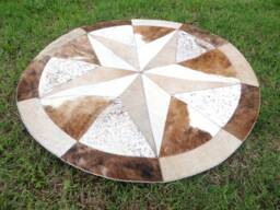 star Cowhide Rug Cow Hide Skin Cowskin Carpet Leather Round Handmade Patchwork Area 40 - thumbnail 1