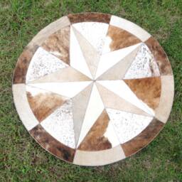 star Cowhide Rug Cow Hide Skin Cowskin Carpet Leather Round Handmade Patchwork Area 40 - thumbnail 2