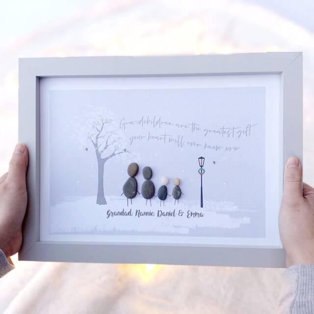 Personalised Christmas Family Pebble Picture - Framed Art Home Gift Grandparent Festive - image 1