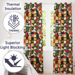 Abstract Geometric Patchwork Shapes Vintage Texture Seamless Pattern Readymade Eyelet Ring Top Thermal 100% Blackout Curtains - thumbnail 3