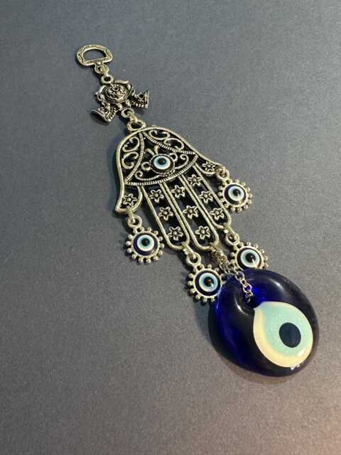 Small Hamsa Hand Wall Hanging, Evil Eye Charm, Of Fatima Amulet, Turkish Nazar Bead Decor, Protection Gift, Mini Boho Art - image 1