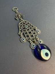 Small Hamsa Hand Wall Hanging, Evil Eye Charm, Of Fatima Amulet, Turkish Nazar Bead Decor, Protection Gift, Mini Boho Art - thumbnail 1