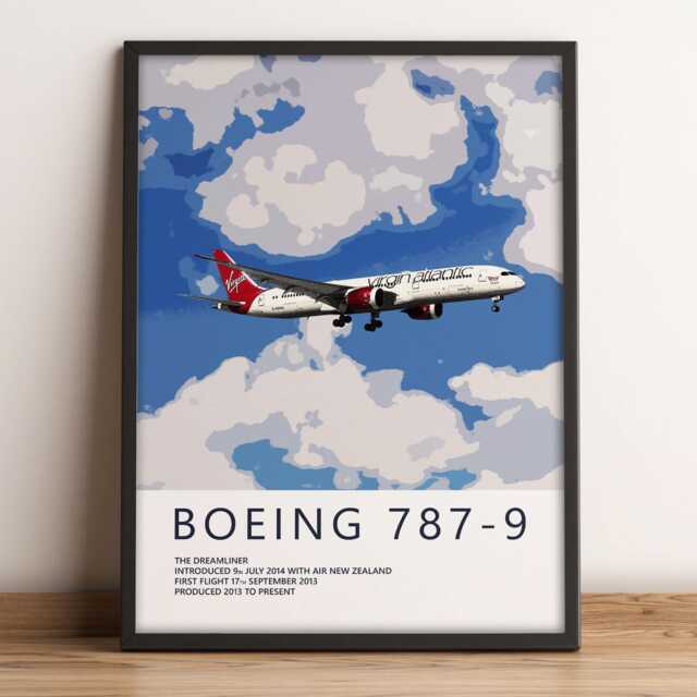 Virgin Atlantic Boeing 787 Print, Aviation Art, Airliner Art Prints, Pilot Gift, Poster, Airline Decor - image 1