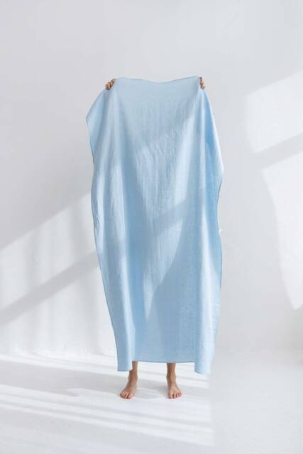 Large Linen Beach Towel, Sky Blue, Softened Stone Washed - image 1