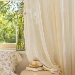 Hess Cotton Sheer Curtain, Natural Custom Curtain Panel, Livingroom Linen Drapery, Extra Long 1Pc - thumbnail 2