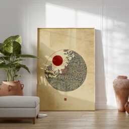 Japanese Floral Circle Poster Botanical Wall Art Blue Nature Illustration Minimal Zen Interior Decor Living Room - thumbnail 3
