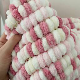 Hand Knitted Pom Baby Blanket - Pink/White/Cream/Rose Car Seat Size - Approx 48cmx43cm - thumbnail 2