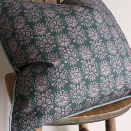 Handmade Floral Print Cushion Cover Pink & Green Cotton - 50x50cm - thumbnail 3