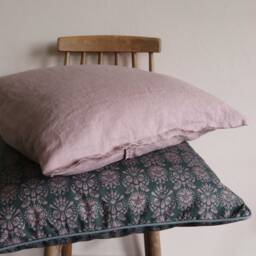 Handmade Floral Print Cushion Cover Pink & Green Cotton - 50x50cm - thumbnail 2