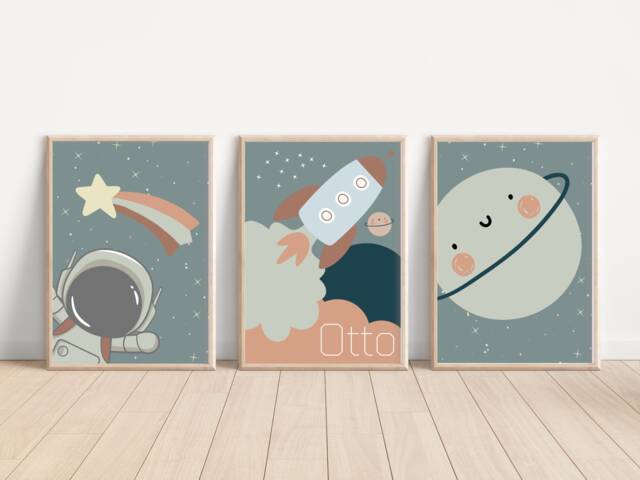 Set Of 3 Personalised Space Prints With A Boho Colour Scheme Perfect For Nursery, Bedroom Or Playroom - Prints Only - image 1