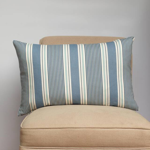 Coastal Stripe Xl Rectangular Cushion in Navy Blue. Classic Nautical Striped Pattern Marine Blue & Seafoam White. 23X15 - image 1