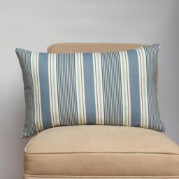 Coastal Stripe Xl Rectangular Cushion in Navy Blue. Classic Nautical Striped Pattern Marine Blue & Seafoam White. 23X15 - thumbnail 1