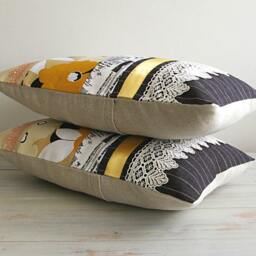 Black White Beige Yellow Lumbar Pillow Case 12 X 18 in Irma Design Limited Edition Newspaper Article Pop Art Print - thumbnail 3