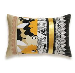 Black White Beige Yellow Lumbar Pillow Case 12 X 18 in Irma Design Limited Edition Newspaper Article Pop Art Print - thumbnail 1