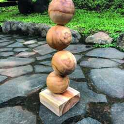 Teak Four Ball Stacked Sculpture On Root Base 45cm - thumbnail 2
