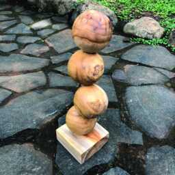 Teak Four Ball Stacked Sculpture On Root Base 45cm - thumbnail 3