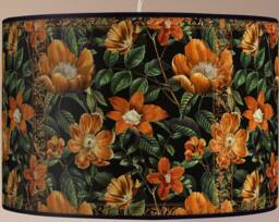 Vintage Floral Lampshade, Retro Flower Print, Black & Gold - thumbnail 1