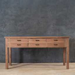 Reclaimed Teak Console Table With Drawers - Rustic Slim Hallway Entryway Furniture - thumbnail 2