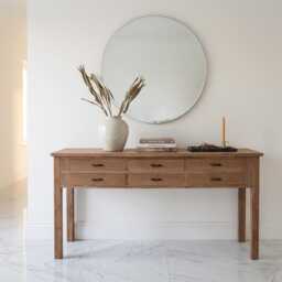 Reclaimed Teak Console Table With Drawers - Rustic Slim Hallway Entryway Furniture