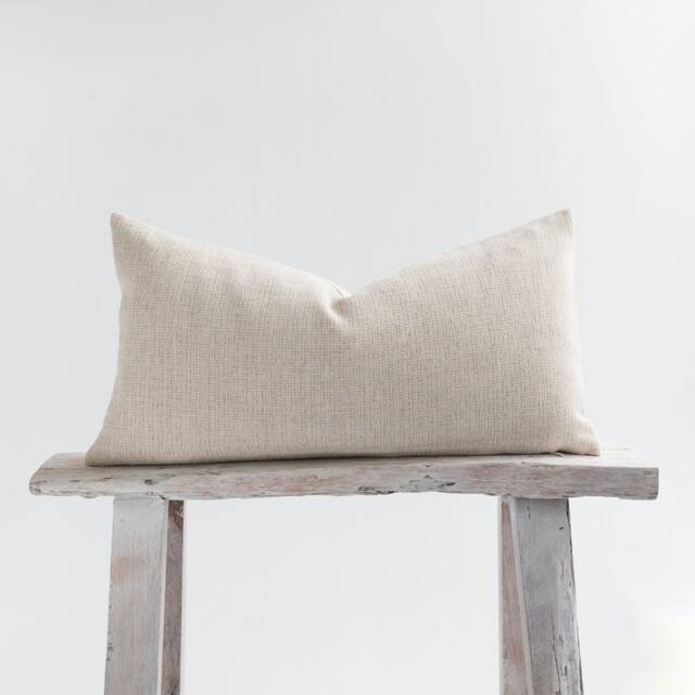 Textured Linen Lumbar Pillow, Beige Cotton Cushion, Boho Farmhouse Decor - image 1